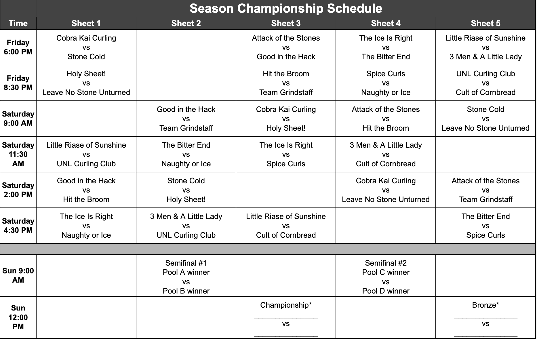 2026 season championship schedule